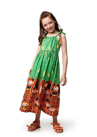 Vestido Longo Floresta Dos Macacos Kids