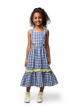 Vestido Vichy Magia Azul Longo Kids