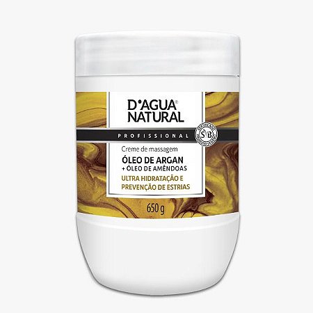 Creme de Massagem Óleo de Argan + Óleo de Amêndoas 650g - D'agua Natural