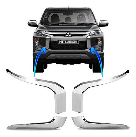 Kit 4 Moldura Aplique Friso Cromado Parachoque L200 Triton 2020 a 2024