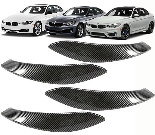 Kit Aplique Puxador Porta Interno Bmw 320 328i Sedan 2013 a 2019 Fibra Carbono