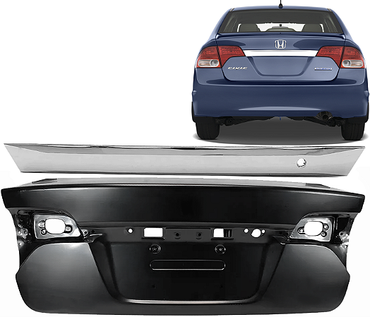 Kit Tampa Traseira Porta Malas C/ Friso Cromado New Civic 2007 a 2011