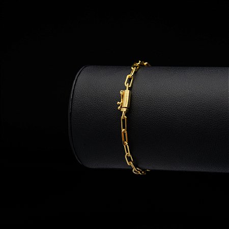 Pulseira Cadeado Longo (4 mm) - Fecho Bomba - 22 cm