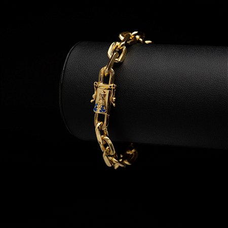 Pulseira Cadeado (8 mm) - Fecho gaveta duplo com Nª Senhora Aparecida cravejada