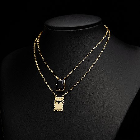 Escapulário Espirito Santo com Zircônia Preta - 70 cm