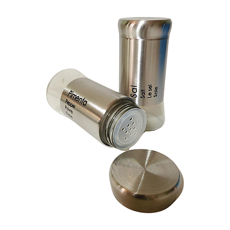 Kit Saleiro e Pimenteiro Aço Inox e Vidro (2 Peças)