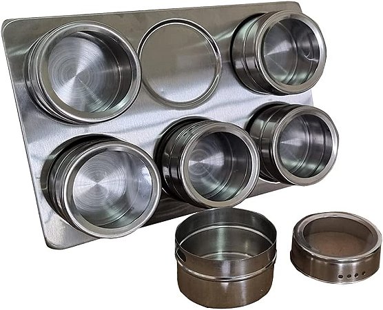 Porta Tempero Imãs Retangulo (6 Peças) Inox