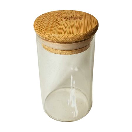 Pote de Vidro Hermético com Tampa de Bambu 9x5cm