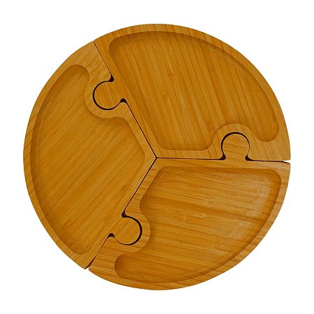 Petisqueira de Bambu Natural Redonda (3 Divisórias Encaixe)