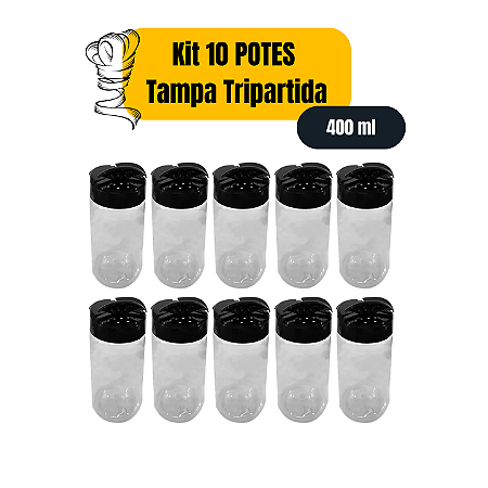 Pote Plástico Redondo Tripartido - 400ml X 10