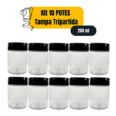 Pote Plástico Redondo Tripartido - 250ml X 10