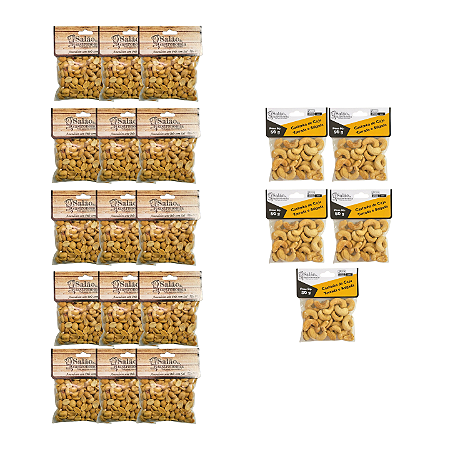 Kit Aperitivo: Amendoim Sem Pele 70g X 15 + Castanha Cajú Torrada 50g X 5