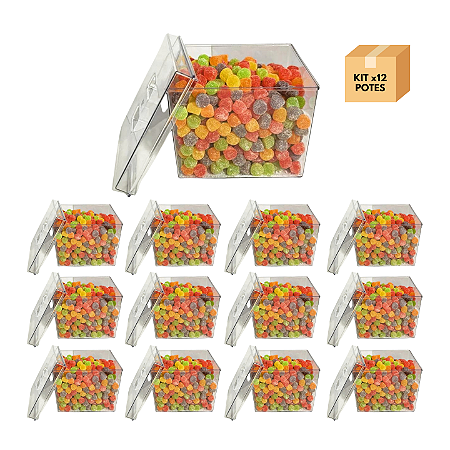 Pote Expositor Acrílico Quadrado 3,3 Litros Kit c/ 12