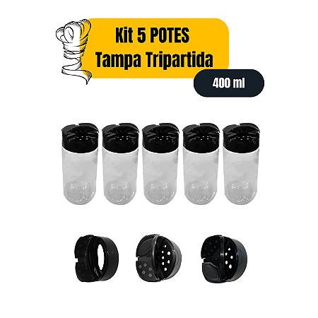 Pote Plástico Redondo Tripartido - 400ml X 5