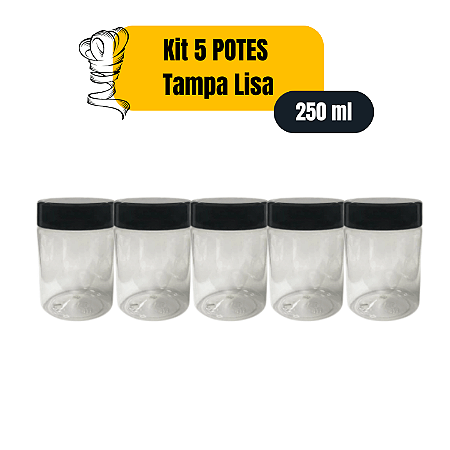 Pote Plástico Redondo Tampa Lisa - 250ml X 5