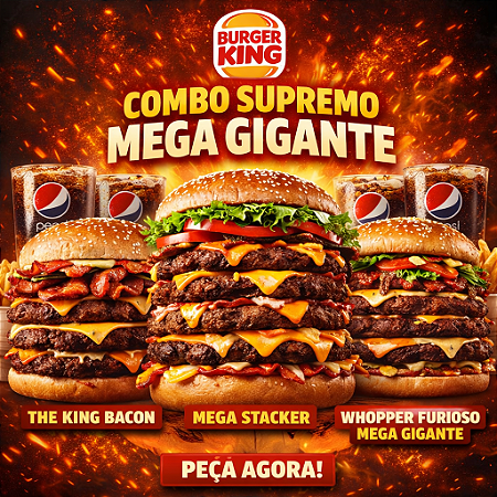 COMBO – WOPPER FURIOSO MEGA GIGANTE, MEGA STACKER, THE KING BACON