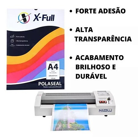 PLÁSTICO PARA PLASTIFICAÇÃO A4 PACOTE C/ 100 UNIDADES - POUCH FILM - 125MIC - X-FULL