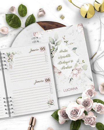 Agenda permanente floral rosa