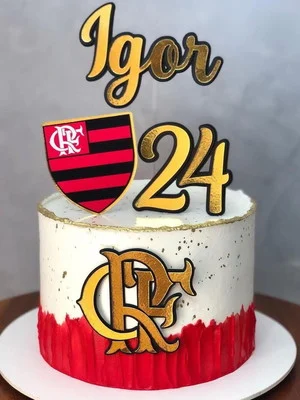 Topo bolo flamengo - Dourado com preto