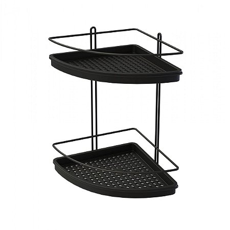 Porta Shampoo de Canto Duplo Preto com Bandejas Pretas