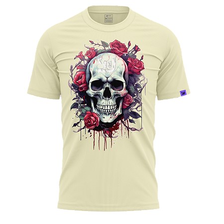 Camiseta Raving Skull Flowers (Cor Off-White)