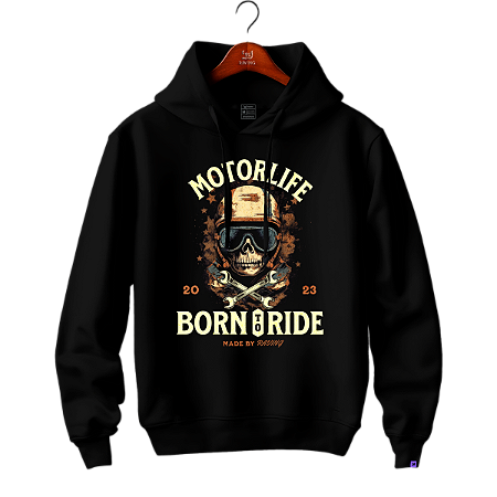 Moletom com capuz e bolsos laterais Raving Skull Ride (Cor preto)