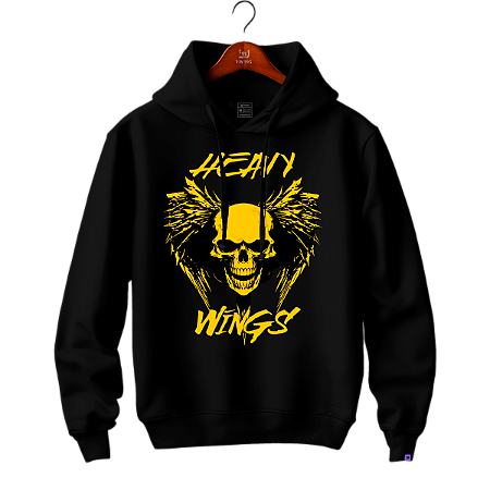 Moletom com capuz e bolsos laterais Raving Skull Wings (Cor preto)