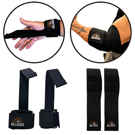 Kit Par Faixa Para Cotovelo + Par Strap Pro Com Munhequeira Black