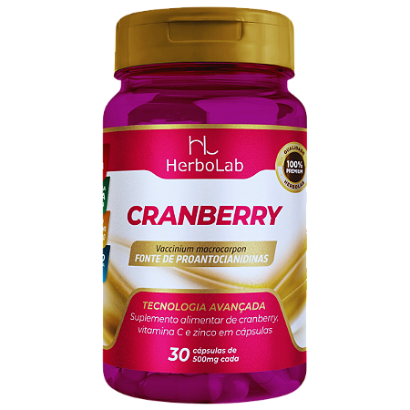 Cranberry com Vitamina C e Zinco – 30 Cápsulas | Herbolab – Imunidade e Saúde Urinária Feminina
