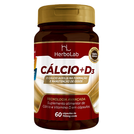 Cálcio com Vitamina D3 – 700mg 60 Cápsulas | Herbolab – Saúde Óssea e Absorção Eficiente