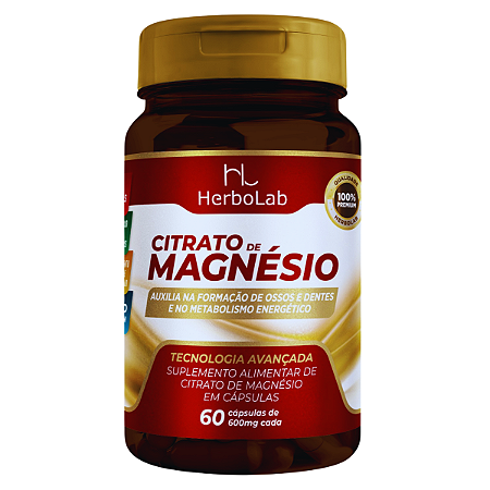 Citrato de Magnésio 600mg – 60 Cápsulas | Herbolab – Equilíbrio Muscular, Sono e Função Neuromuscular