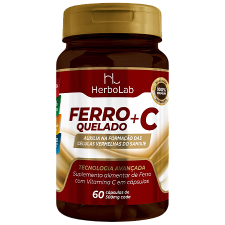 Ferro Quelado com Vitamina C – 60 Cápsulas | Herbolab – Alta Absorção para Energia e Imunidade