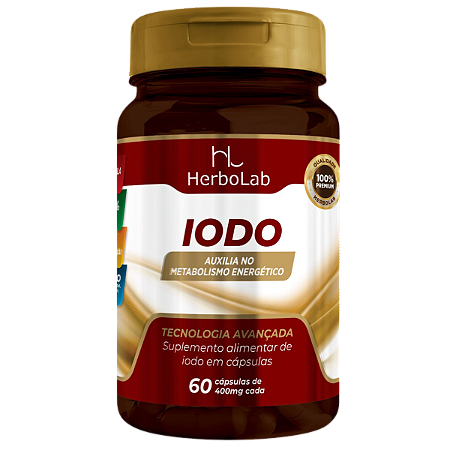 Iodo 400mg – 60 Cápsulas | Herbolab – 692% do Valor Diário para Tireoide, Energia e Metabolismo