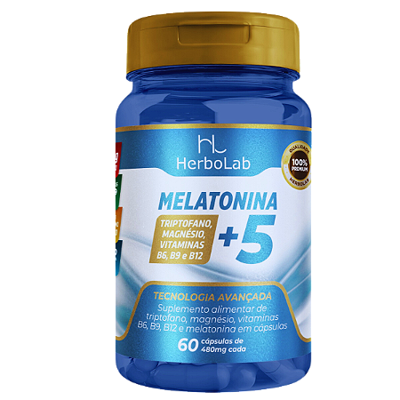 Melatonina +5 com Triptofano, Magnésio e Vitaminas B6, B9, B12 | Herbolab – Sono Profundo, Relaxamento e Bem-Estar