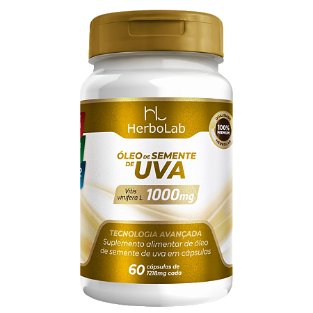 Óleo de Semente de Uva 1000mg – 60 Cápsulas | Herbolab – Antioxidante Natural para Imunidade e Saúde da Pele