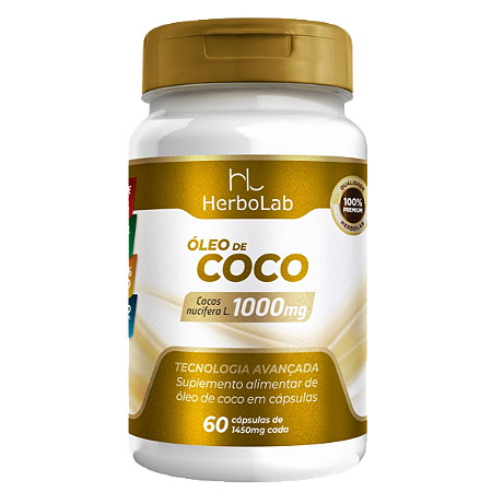 Óleo de Coco 1000mg – 60 Cápsulas Softgel | Herbolab – Energia Natural, Metabolismo Acelerado e Bem-Estar
