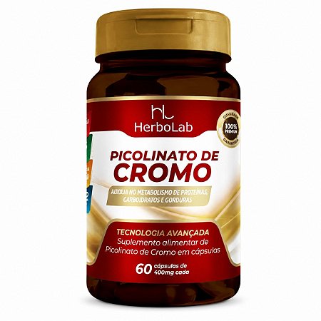 Picolinato de Cromo 400mg – 60 Cápsulas | Herbolab – Redução de Açúcar, Controle do Apetite e Metabolismo Saudável