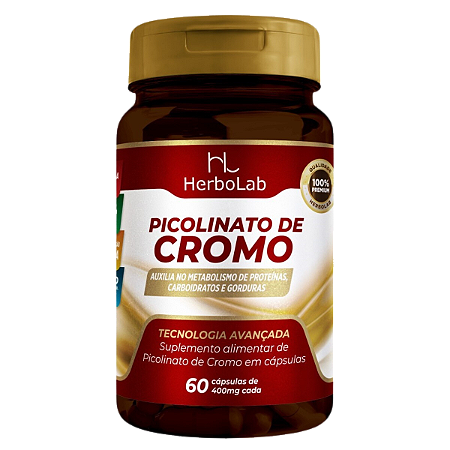Picolinato de Cromo 400mg – 60 Cápsulas | Herbolab – Redução de Açúcar, Controle do Apetite e Metabolismo Saudável