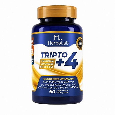Tripto +4 – Magnésio Triptofano + Vitaminas B6, B9 e B12 – 60 Cápsulas | Herbolab – Bem-Estar, Humor e Saúde Neurológica