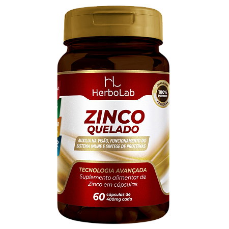 Zinco Quelato Premium – 60 Cápsulas | Herbolab – Alta Absorção para Imunidade, Pele Saudável e Equilíbrio Hormonal