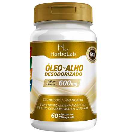 Óleo de Alho Desodorizado 600mg 60 Cápsulas Softgel Herbolab Original