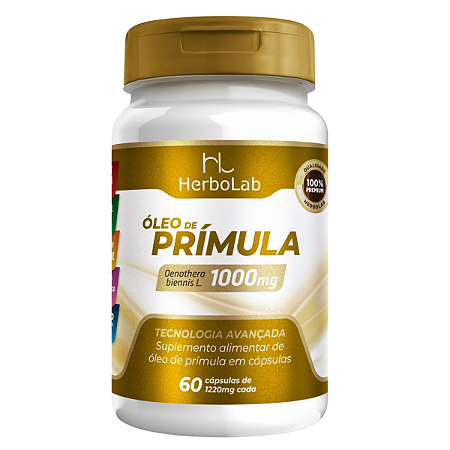 Óleo de Prímula 500mg – 60 Cápsulas | Herbolab – Equilíbrio Hormonal Feminino, TPM e Menopausa Natural