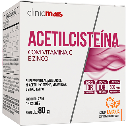 NAC Acetilcisteína 16 Sachês Com Zinco E Vitamina C + Curcuma Clinic Mais