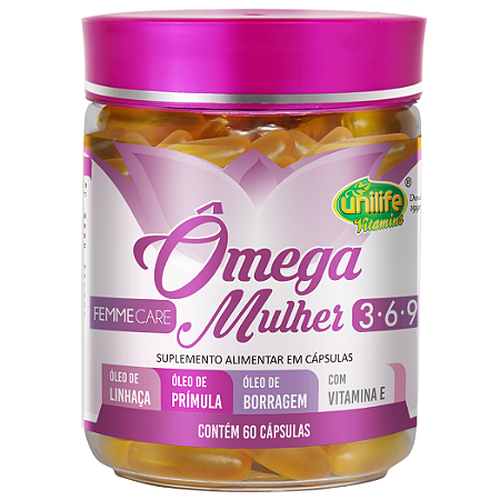 Ômega Mulher 3•6•9 Unilife 60 Cápsulas com Vitamina E – Equilíbrio Hormonal e Bem-Estar Feminino
