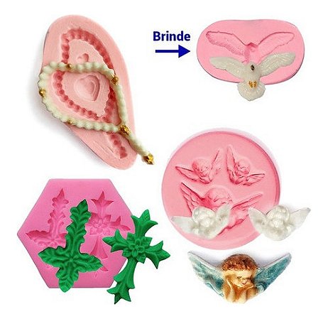 Kit: Moldes De Silicone Batizado 3 peças + Brinde