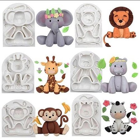 Kit: Moldes De Silicone Animais Safari - 6 peças