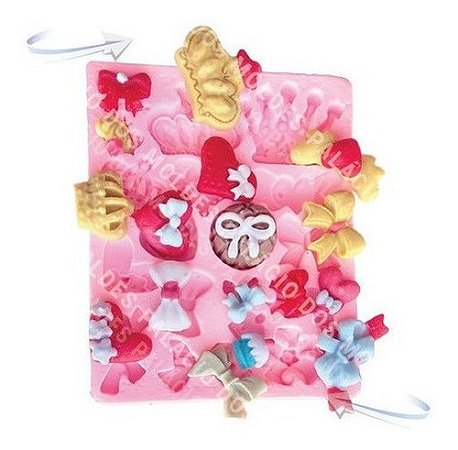 Molde De Silicone: Laços, Coroas e Corações - 7,5 x 3,8 cm