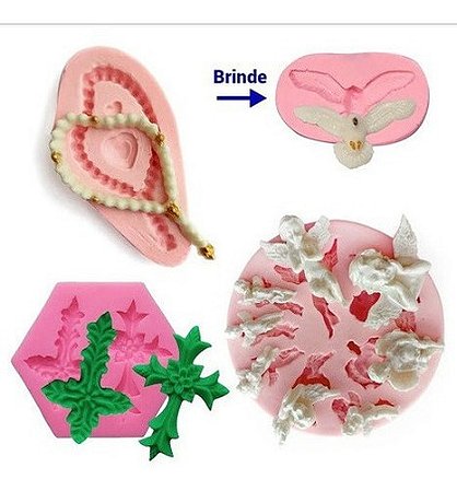 Kit: Molde De Silicone Batizado 3 peças + Brinde