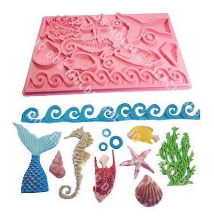 Molde De Silicone: Fundo do Mar - Peixes, Conchas e Algas