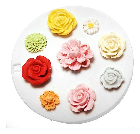 Molde De Silicone: 9 Flores Diversas